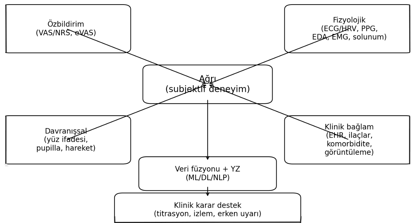 Şekil 1. Ağrı tıbbında dijital dönüşüm: çoklu-modal veri katmanları, yapay zekâ ve klinik
karar destek.